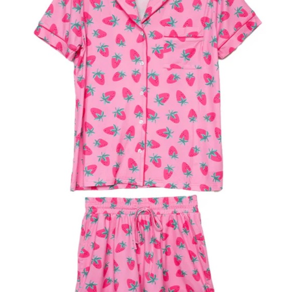 Katydid Pink Strawberry Print Pajama Set - Picture 3 of 3